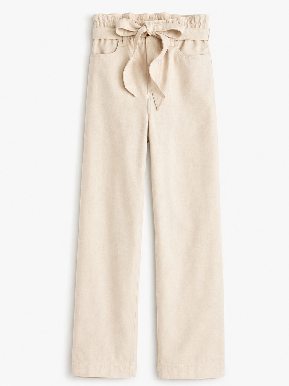 J.Crew Factory Cotton High Rise Pants Tie Waist Beige 8 Neutral Casual EUC